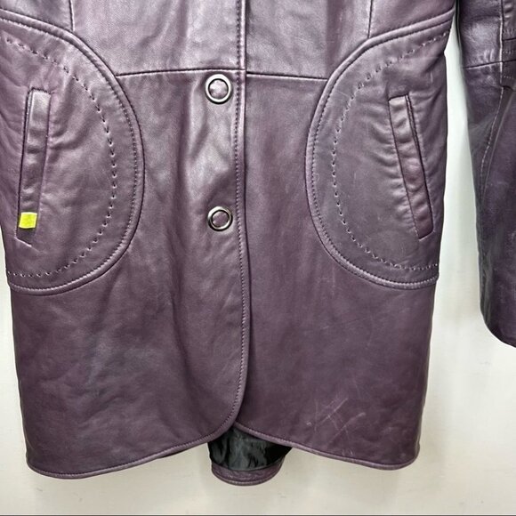 Soia & Kyo Purple Leather Trench Coat Jacket Size Small Classic Structured - Picture 5 of 16